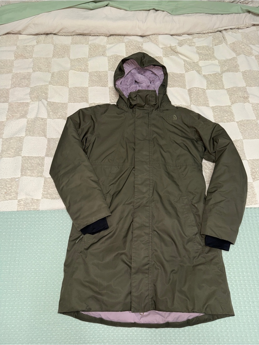 The North Face Girl's Arctic Swirl Dry Vent 550 Green Parka Hooded Size L 14/16